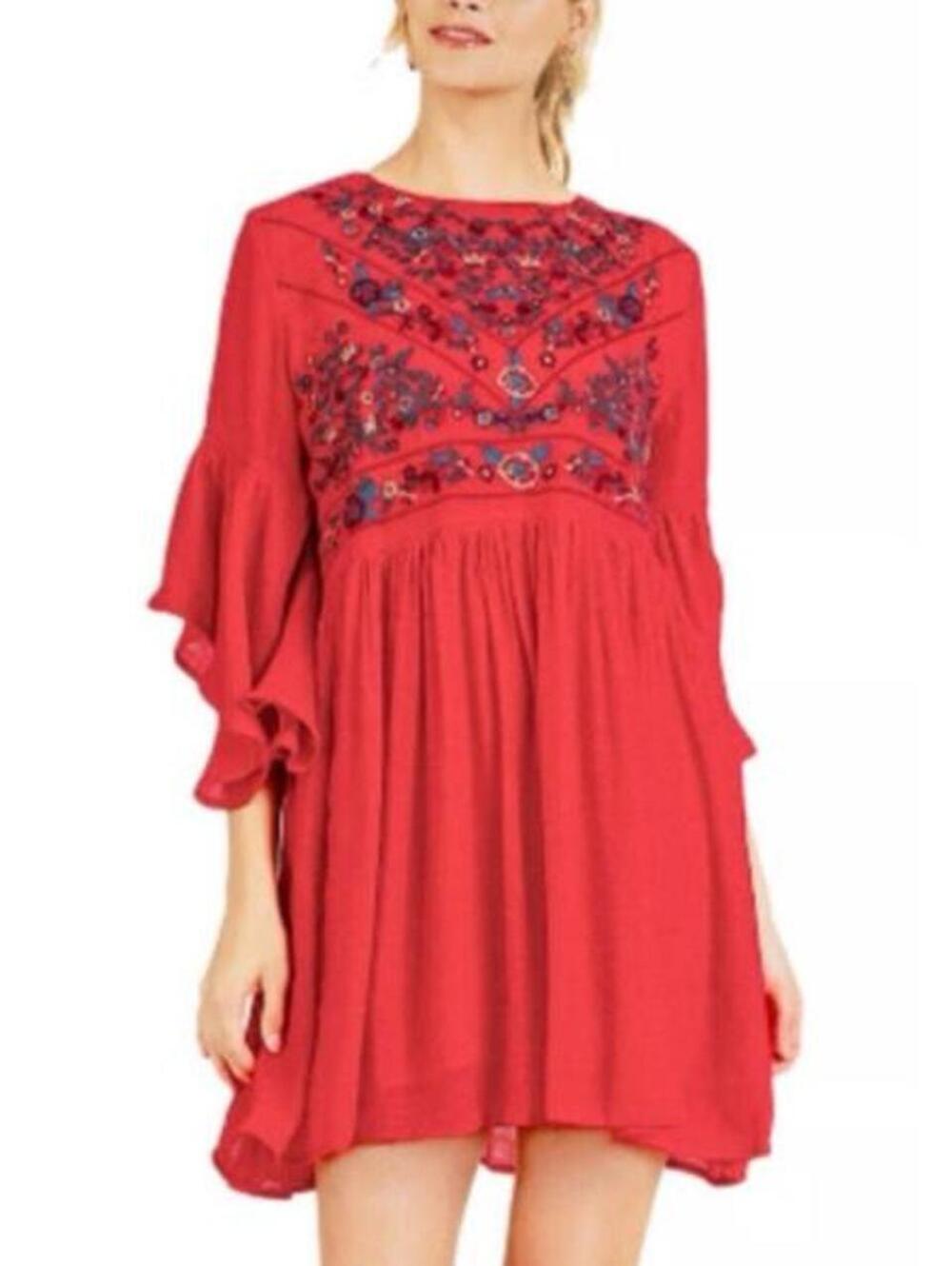 Umgee Red Embroidered Mini Dress Tunic
